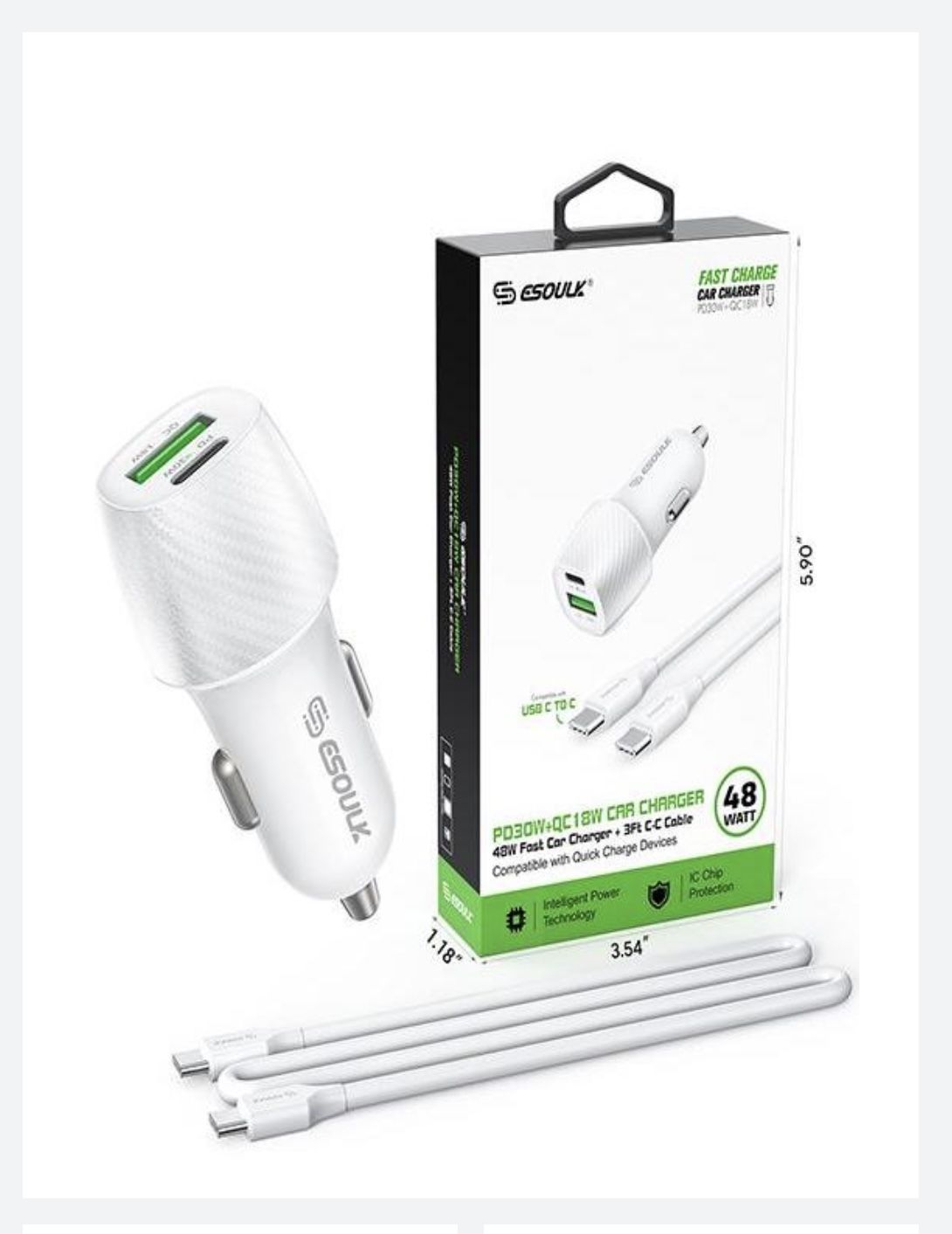 FAST CAR CHARGER + 3ft.   C to C CABLE 