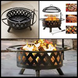 🔥 30” Brand New Wood-Burning Fire Pit with 360° BBQ Grill 🔥