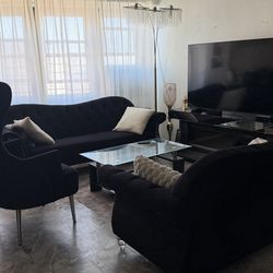 Black Velvet Sofa Set – 3 Seater + 2 Seater + 1 seater