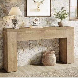 RY0361 new in box 63-Inch Wooden Foyer Table with with 2 Hidden Drawers, Farmhouse Console Table for Living Room, Hallway, Entrance, Easy Assembly