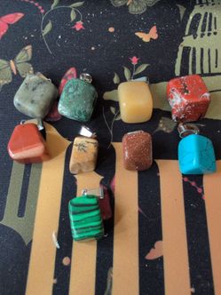 Mixed Gemstone Cube Pendants Set of 9