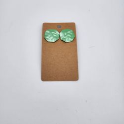 Mint Green Hammered Geometric Stud Earrings – Silver Tone