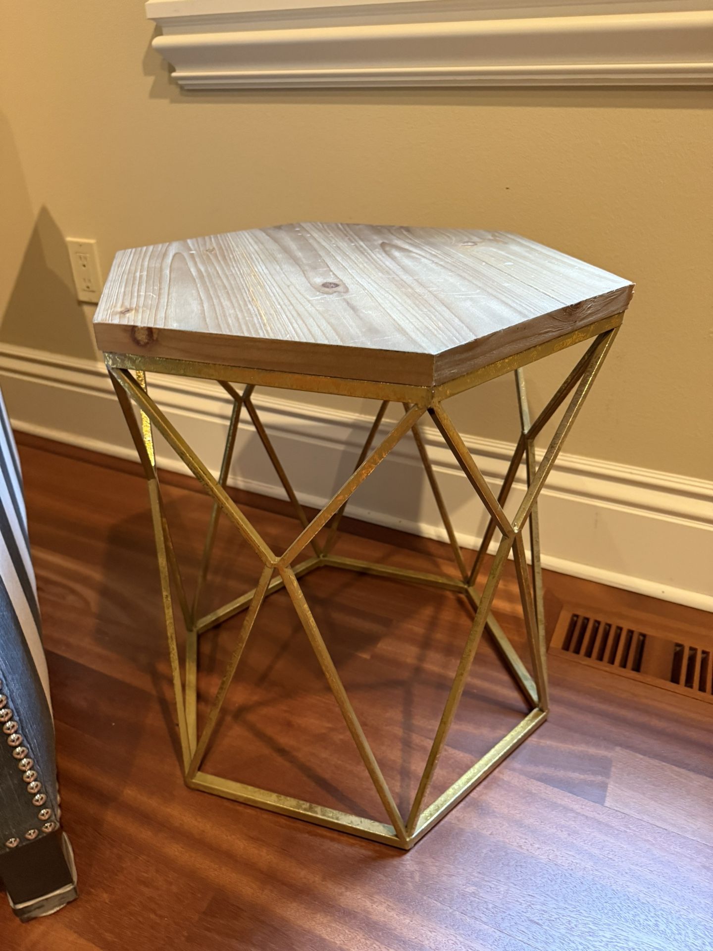 Hexagon Modern Accent Side Table Wood Gold 