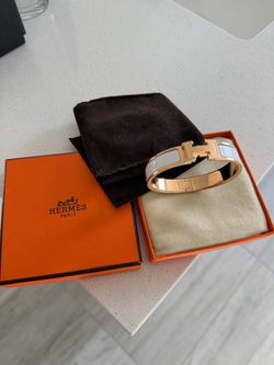 Hermès Clic H Bracelet Rose Gold White Enamel