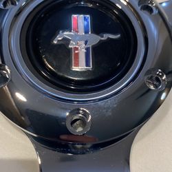 Real Black Wood Steering Wheel With Mustang Logo Horn Button 