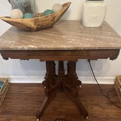 Antique Victorian Walnut Marble Top  Side Table 