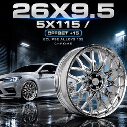 🔥 26x9.5 5x115 ECLIPSE ALLOYS 102 CHROME Wheels 🔥