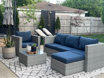 OUTDOOR SECTIONAL COUCH WITH CHAIR AND TABLE