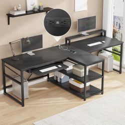 New in box-94.5" W Two-Person Computer Desk with LED Lights