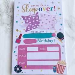 20-Pack Birthday Sleepover Cards & Envelopes for Girls Slumber Party | 4”x6”