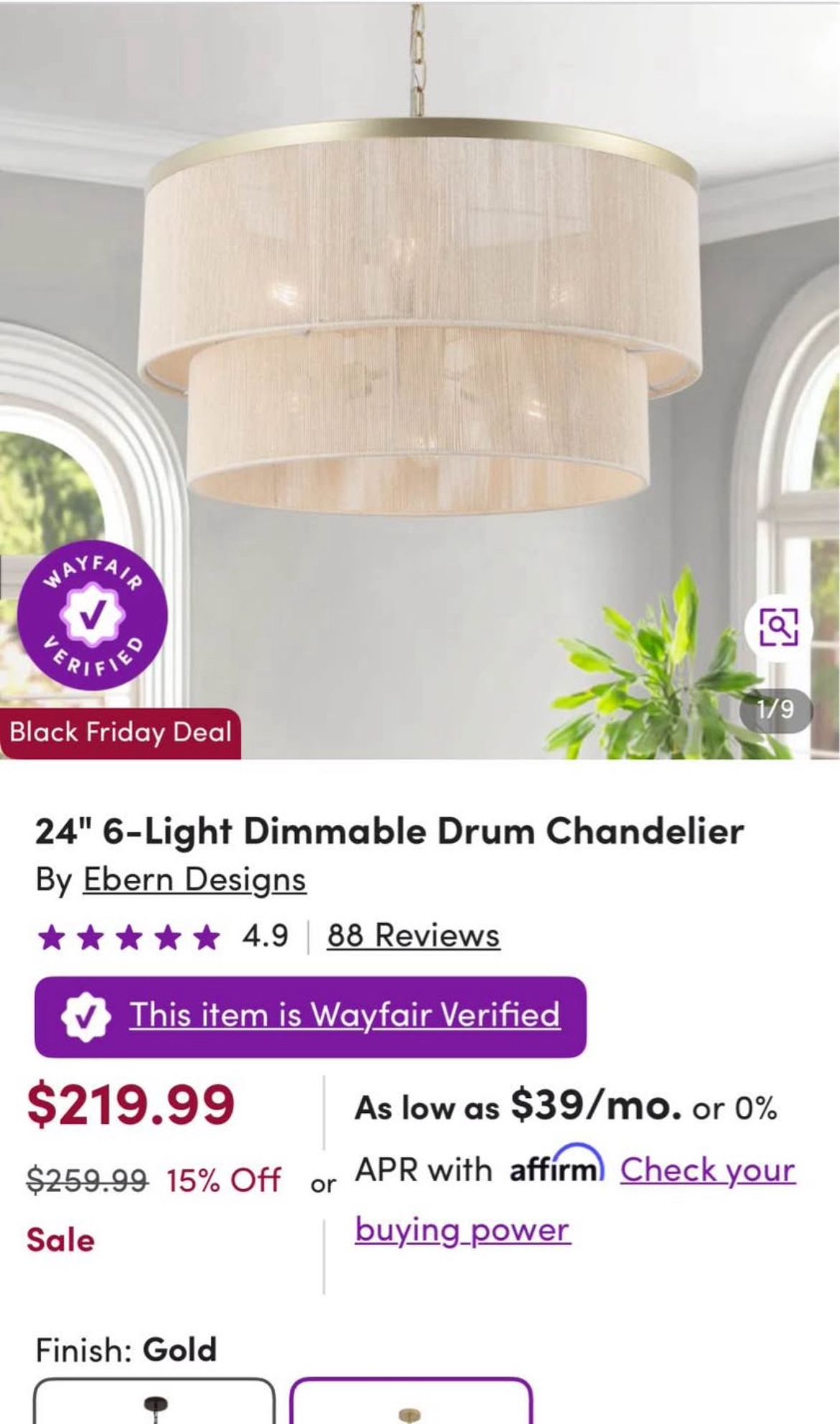 6 Light Dimmable Drum Chandelier