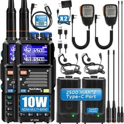 5RM 10W Ham Radio, Long Range Handheld Two-Way Radio with NOAA Weather Receiver, USB-C Rechargeable 2500mAh Batteries, Programming Cable & Speaker Mic