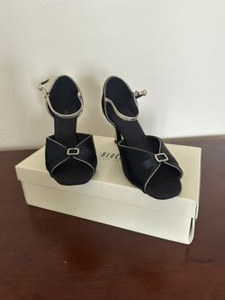Bloch Ladies Black & Gold Satin Latin Dance Shoes Size 7.5