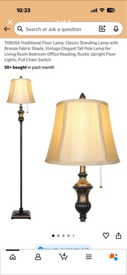 TOBUSA Traditional Floor Lamp with Bronze Fabric Shade