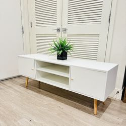 TV Stand for 48''-55''TV,  Entertainment Center with 2 Storage Cabinets, white