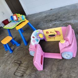 Baby Toddler Toy Bundle VTech Learning Center Table Sitting Stool Pink Car Shaped Play Center