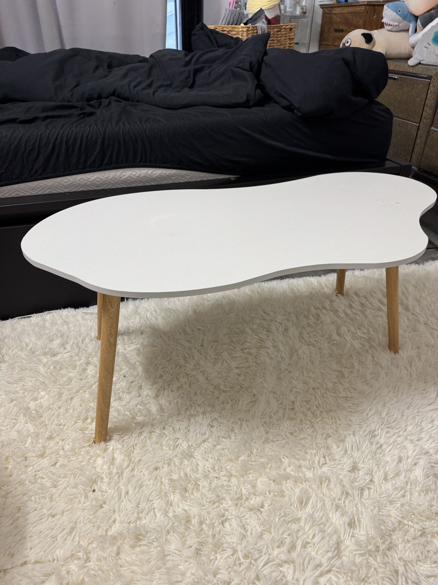 White Coffee Table with Wooden Legs