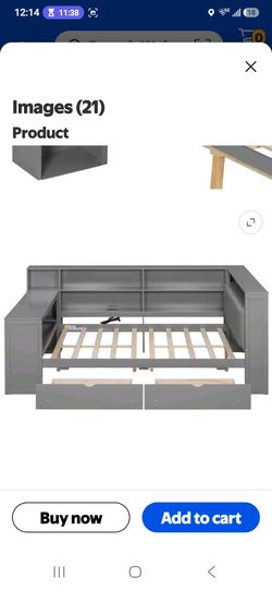 Full Size Bed Frame with Bookcase and drawers LED Lights and Charging