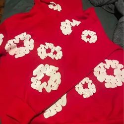 red denim hoodie