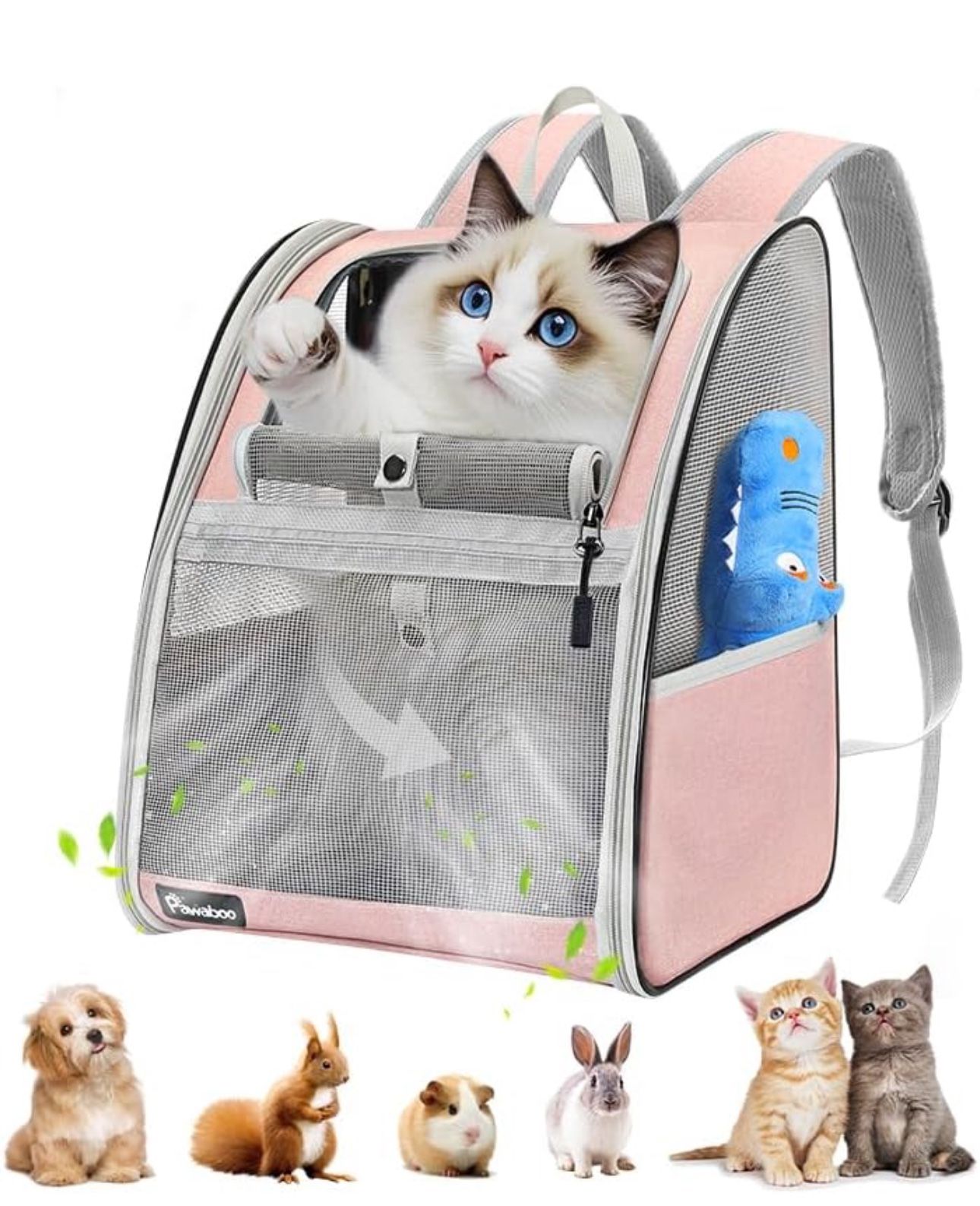 Pawaboo Fully Ventilated Steel Frame Pet Carrier Backpack, Pink (up to 22lbs)