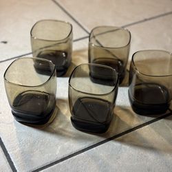 🥃 Set of 5 Smoked Brown Whiskey / Cocktail Glasses – Modern Style 🥃