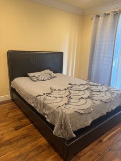 Dark Brown Faux Leather Platform Bed Frame