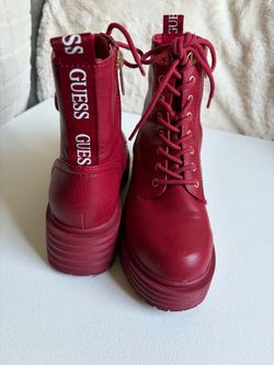 Guess Red Platform Combat Boots Size 6.5