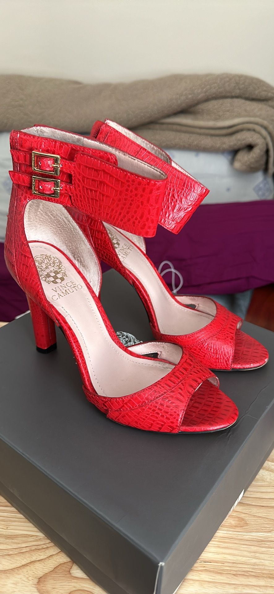 Red Crocodile Skin Heels