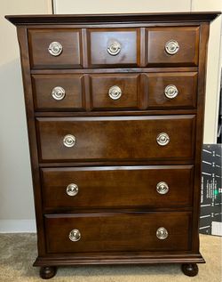 Tall Cherry Wood 5 Drawer Chest