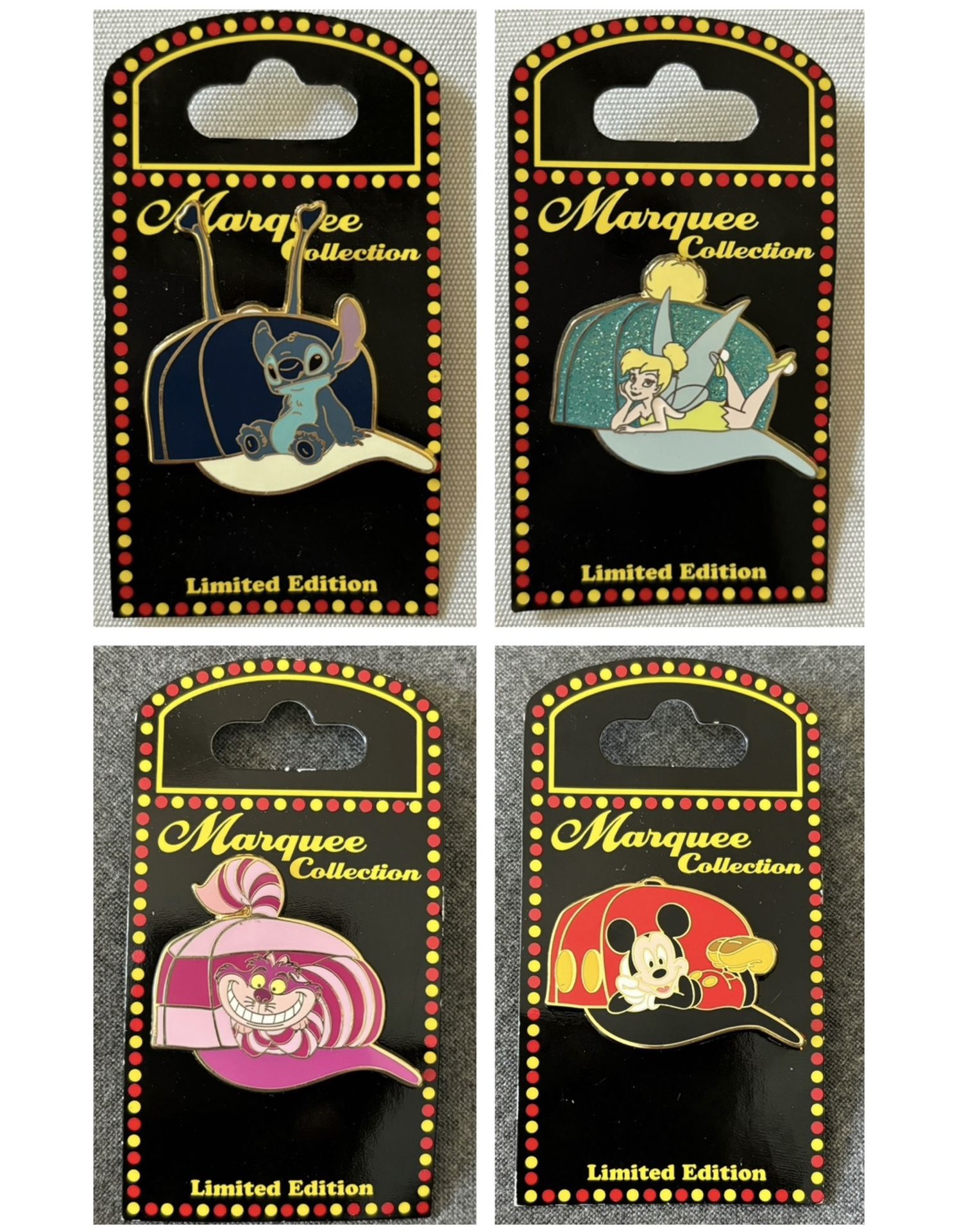 WDW / DLR Marquee Baseball cap hat Disney pin - LE 1500 stitch tink mickey Cheshire Cat