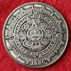 Aztec Calendar Highly Detailed Tibetan Silver Coin. First $20 Offer Automatically Accepted. Shipped Same Day