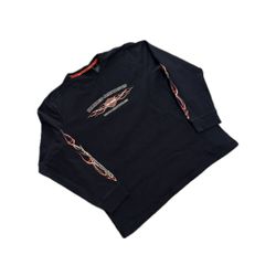 Harley-Davidson Black Long Sleeve T-Shirt XL Y2K Flame Arms Vintage 2000s Biker