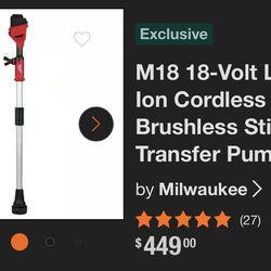 M18 18-Volt Lithium-Ion Cordless Brushless Stick Transfer Pump