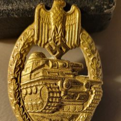 Original 1939 WWII German Army (HEER)/SS Make Marked Panzer Assult Badge, In Bronze