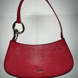 Staud Red Rose Ollie Bag/Purse With Lizard Embossed Leather Texture
