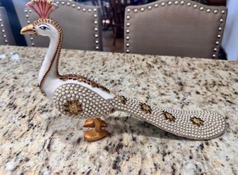 Beaded and Jeweled Peacock Figurine 9” tall x 10” long