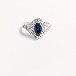 Silver Ring With Blue Stone And Czs