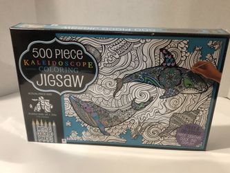 Kaleidoscope Coloring Jigsaw 500 pc Puzzle w/ 6 Color Pencils, NEW