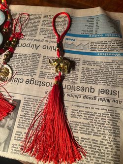Gold Elephant Car Hanging Ornament with Red Tassel - $3