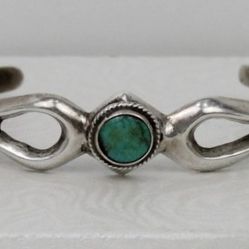 Old Pawn Navajo Sandcast Sterling and Turquoise Cuff Bracelet