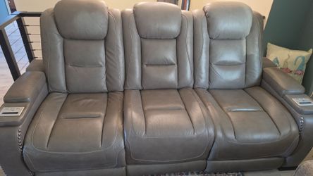 Gray Leather Power Reclining Sofa