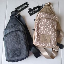 True Religion Men’s Monogram Sling Crossbody Bag Leather