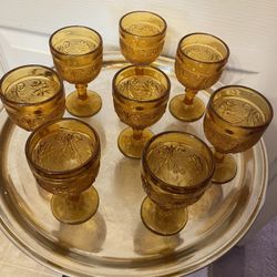 8-Pack Vintage Wine Glasses | Amber Gold | Tiara Indiana Sandwich Goblets | 12oz