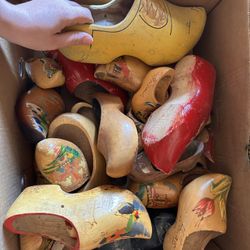 Lot of Vintage Wooden Dutch Clogs – Hand-Painted Souvenir Shoes