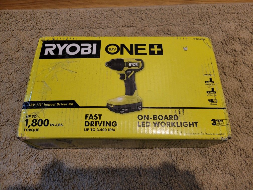 NEW RYOBI PCL235K2 ONE+ 18V Cordless 1/4 Inch Impact Driver Kit with Two Batteries & Charger