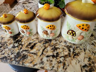 Vintage Mushroom Ceramic Canister Set