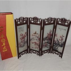 Cherry Blossom 4 Panel Tabletop Folding Screen Asian Desktop Divider New