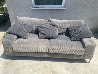 Delivery Available / Grey Corduroy Large Couch