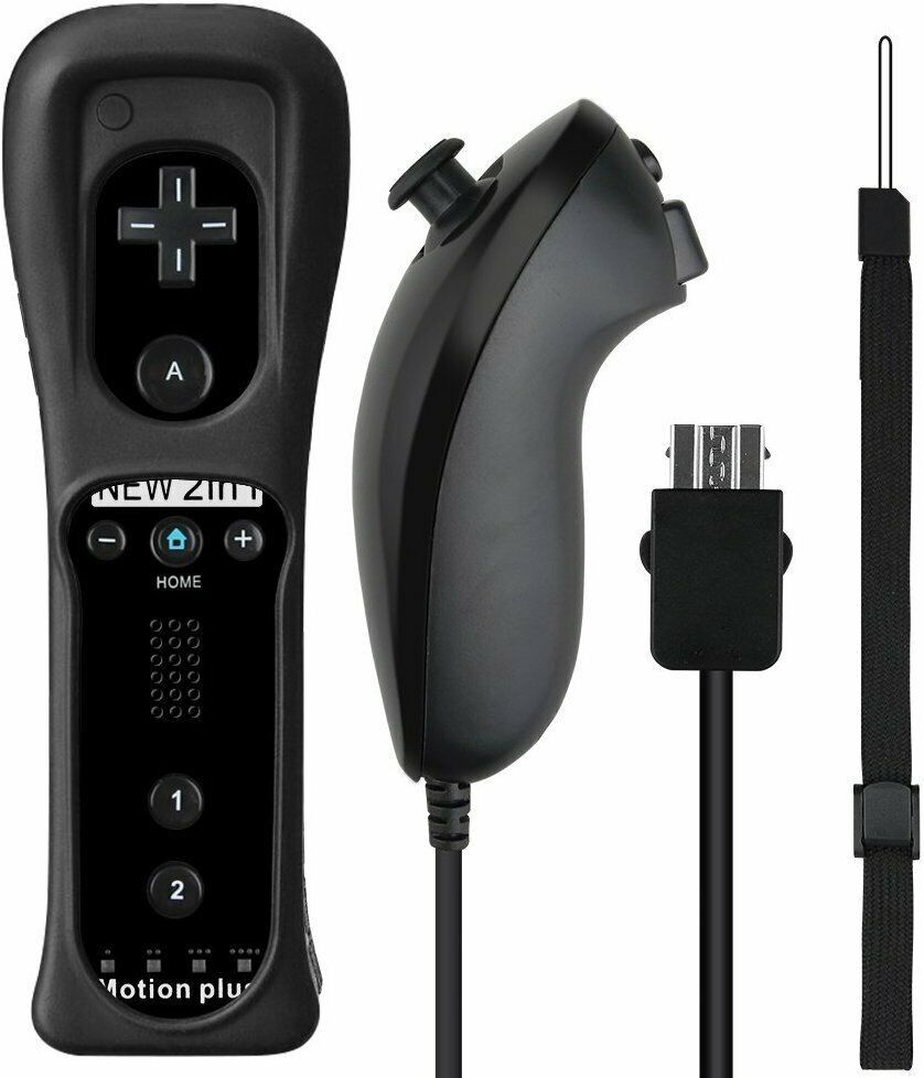 Built in Motion Plus Remote Controller And Nunchuck For Nintendo Wii & Wii U(bulitmotionblk-USA)