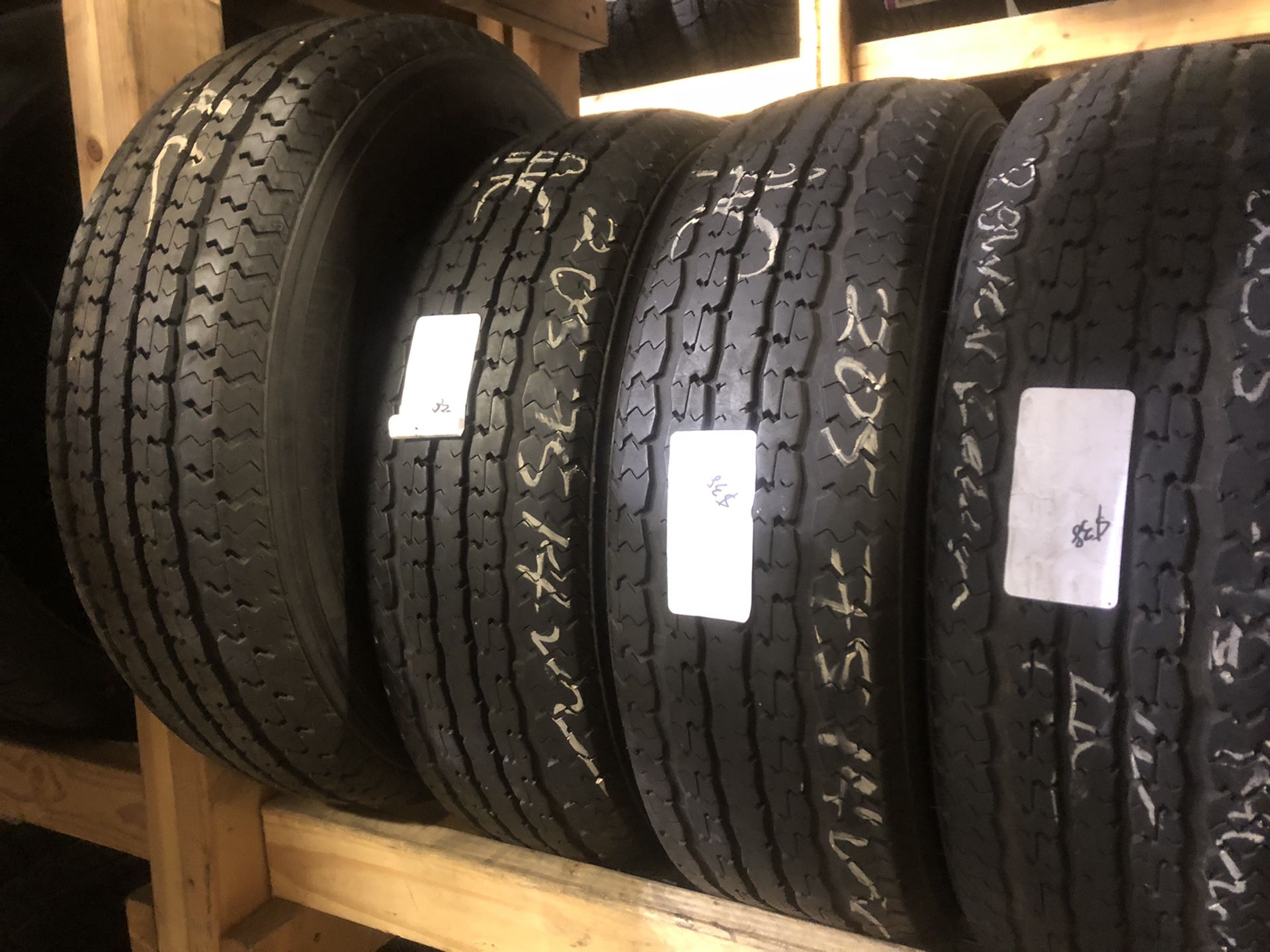 Matching set (4) ST 205 75 14 Trailer tires for only $38 each with FREE INSTALL!!!